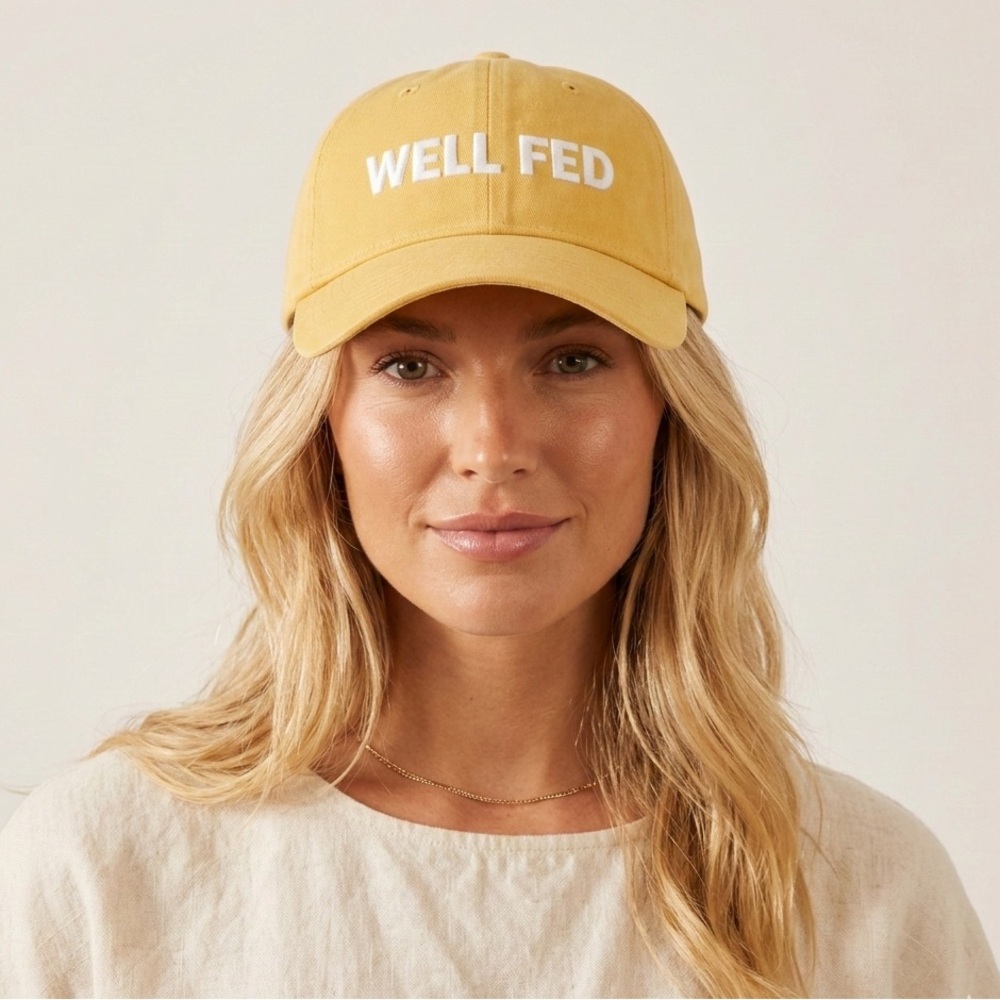 WELL FED Yellow Baseball Cap Embroidered Streetwear Hat Adjustable Velcro Cap